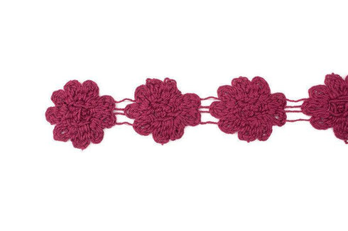 Burgundy Floral Cotton Cluny Lace Trim 3 yards